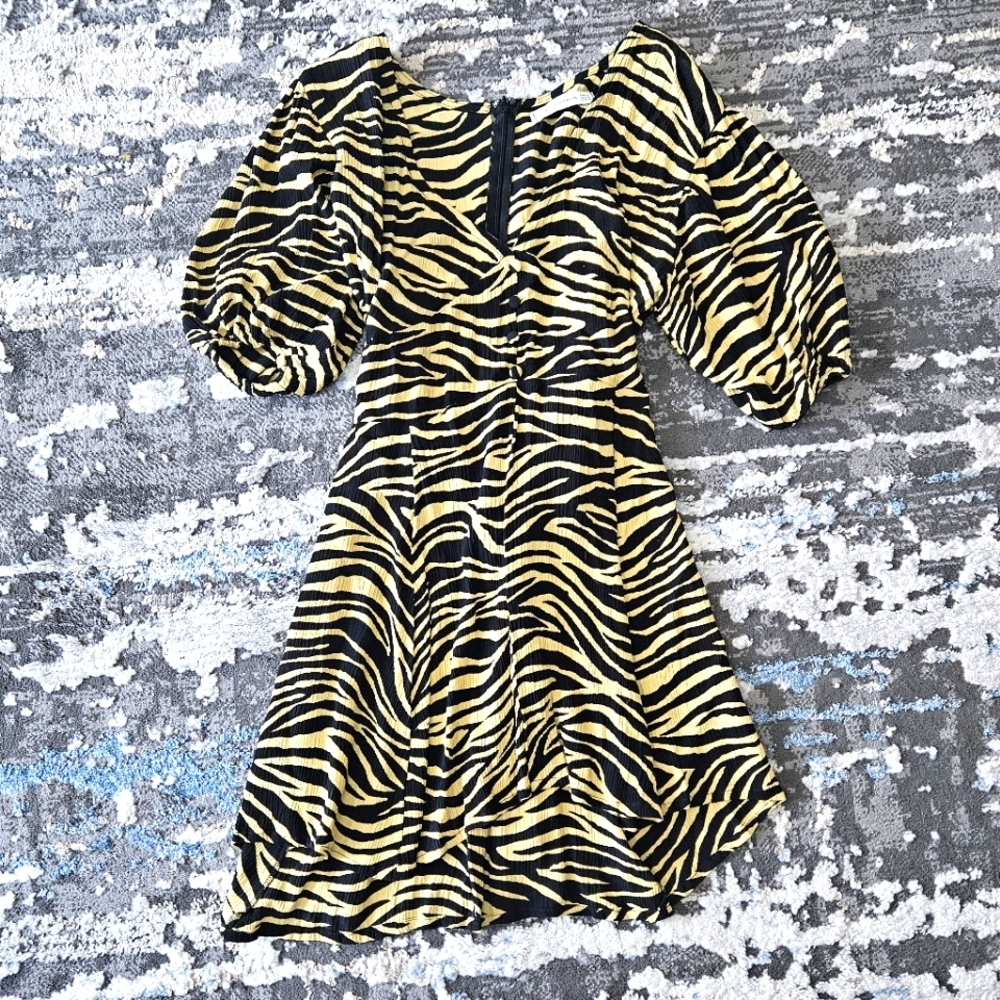 Faithfull The Brand zebra striped tie back button down mini dress